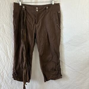 Gap Chocolate Brown Belted Capri Pants 100% Cotton Size 12